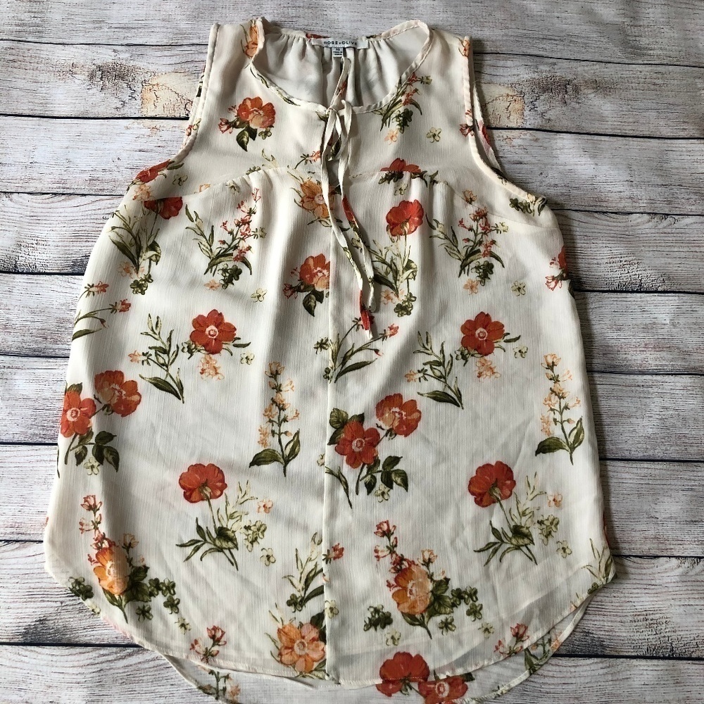 Rose & Olive Floral Print Sleeveless Top Size XS - Picture 1 of 6